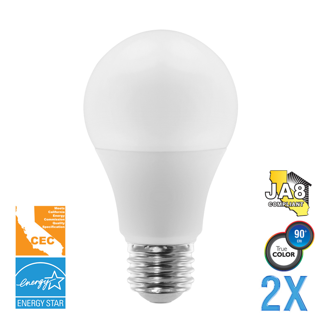 A19, Omni-Directional, LED Light Bulbs, Dimmable, 9 W, 120 V, 810 lm, 3000 KE26 Base (EA19-5000cec-2)