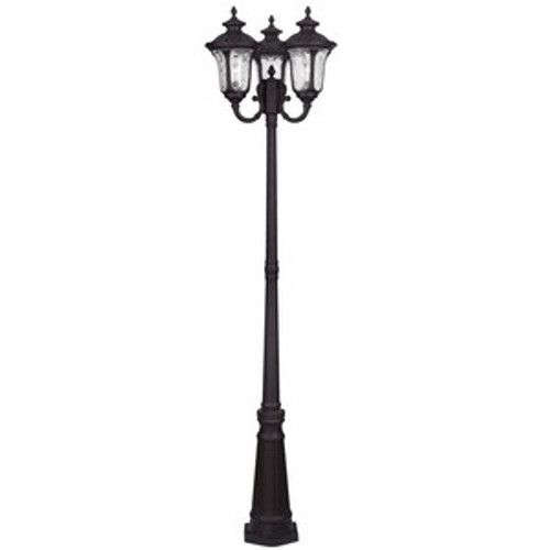 Oxford Three Light Outdoor Head Post by Livex Lighting, Bronze Finish with Clear Water Glass, 120V, 100W each bulb, UL Listed (7866-07)