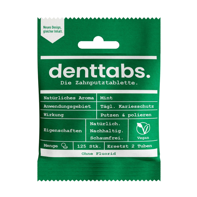 Denttabs Mint Toothpaste Tablets with Fluoride - 125 Pack 