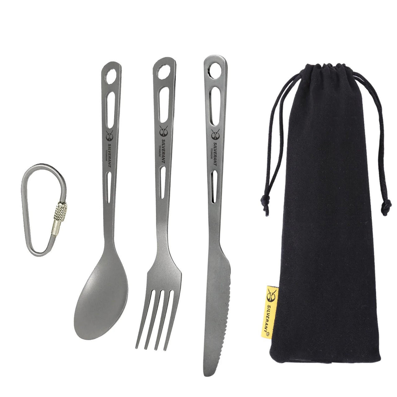 TOAKS Three-Piece Polished Head Titanium Cutlery Set with Matte Finish  Handles