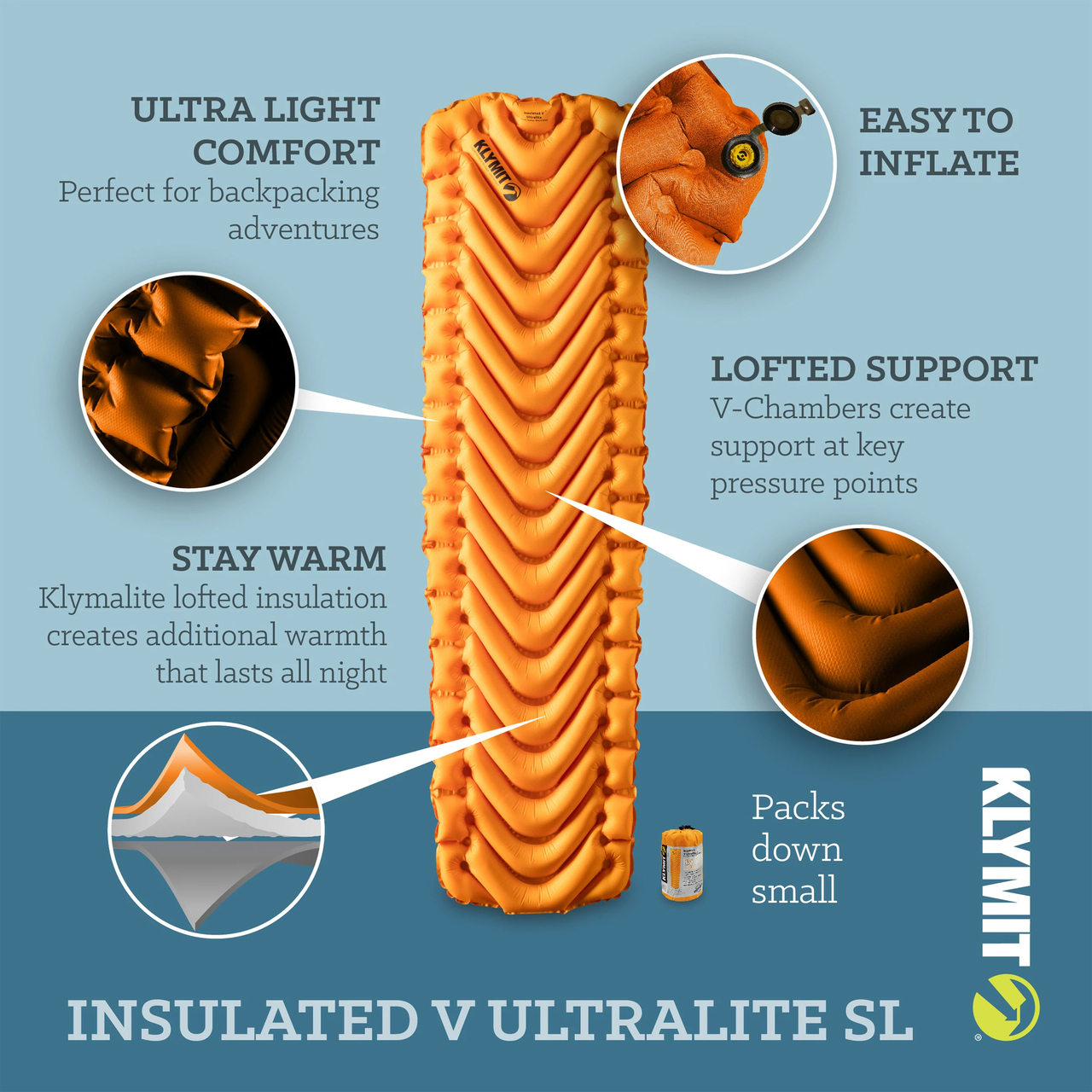 Klymit Insulated V Ultralite SL Slim Sleeping Mat | Ultralight