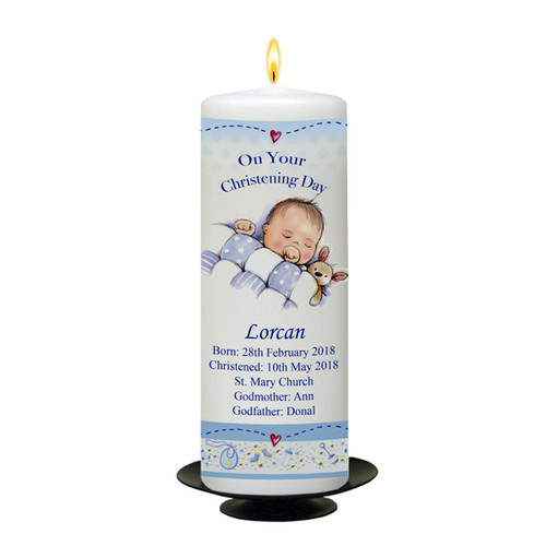 Personalised Hush Teddy Christening Candle-Blue
