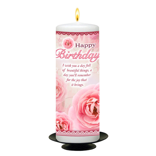 Personalised Pink Flowers Happy Birthday Candle