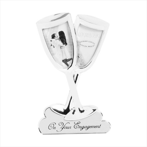 Engagement Champagne Flutes Silver Frame