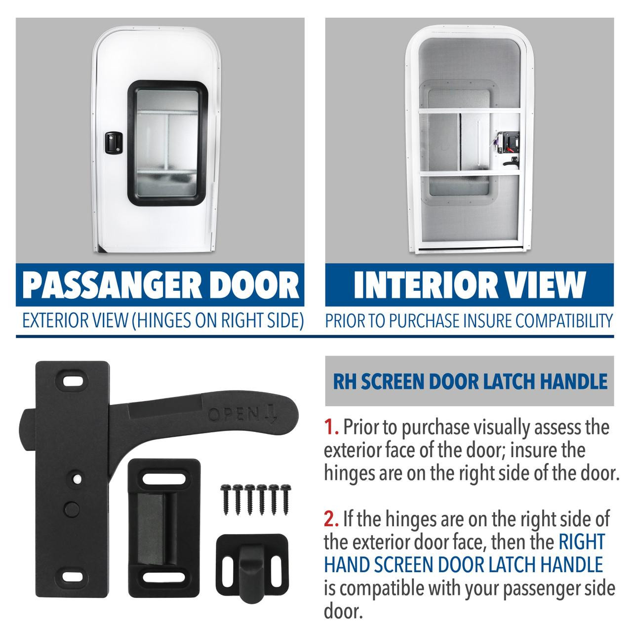 Leisure Coachworks Aluminum RV- Screen Door Latch Right Hand Handle Kit - Camper Motorhome Travel Trailer 
