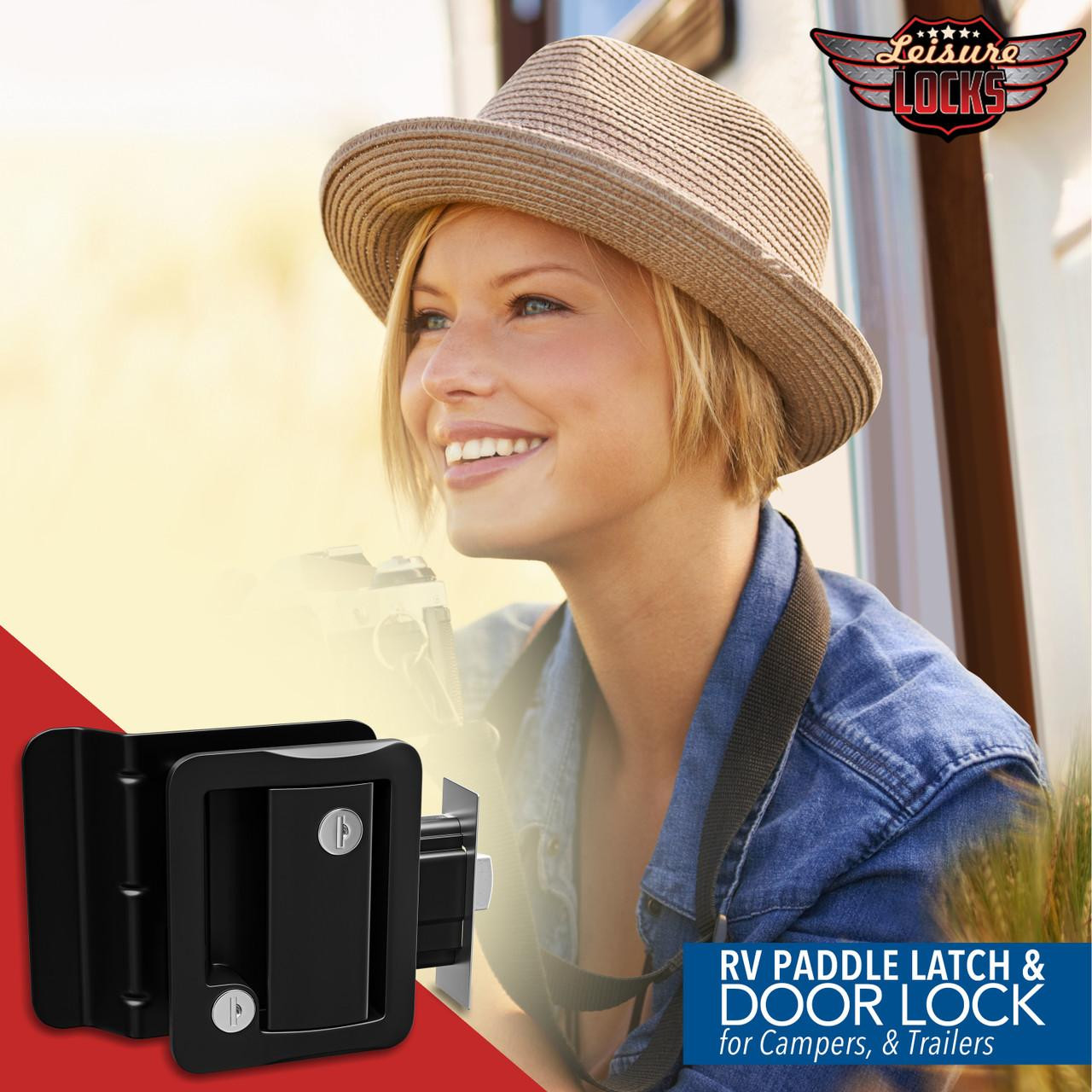  Leisure Locks RV Travel Trailer Entry Door Lock Paddle Deadbolt Black 