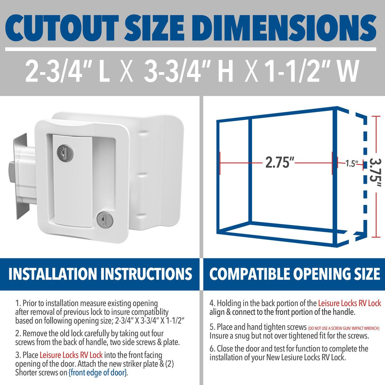  Leisure Locks RV Travel Trailer Entry Door Lock Paddle Deadbolt White 
