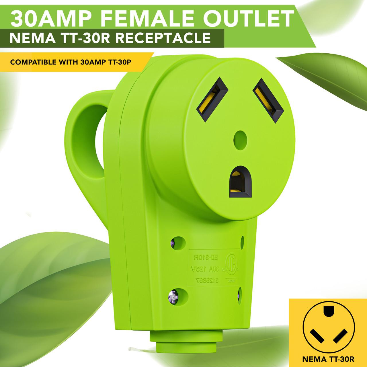 Leisure Cords 30 AMP Female RV Receptacle Plug Electrical Plug Adapter with Handle 