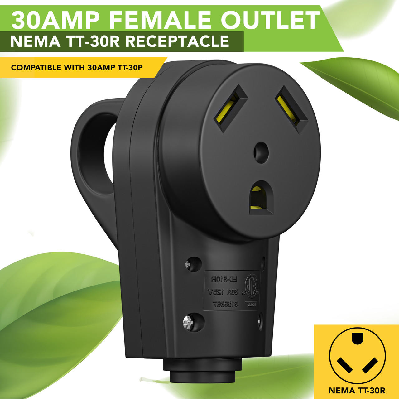Leisure Cords 30 AMP Female RV Receptacle Plug Electrical Plug Adapter with Handle 