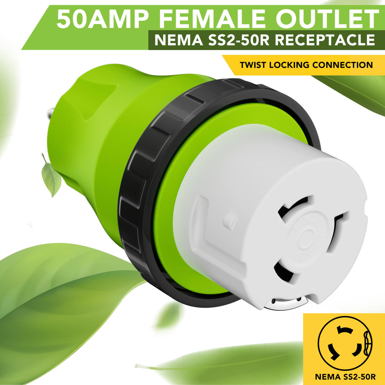 Leisure Cords Locking Power Cord Adapter 15A Male To 50Amp Female Twist Power Cord Male to Female Camper Generator Cable Adapter Electrical Converter Plug 