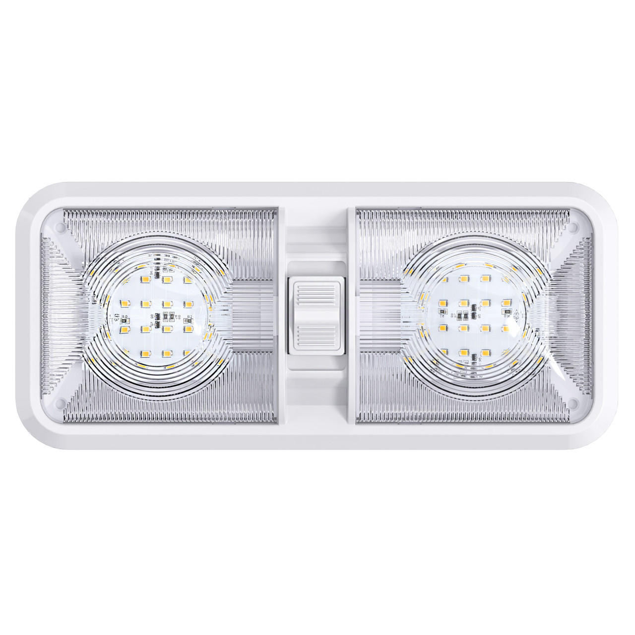 Leisure LED RV LED Ceiling Double Dome Interior Light Fixture with ON/Off  Switch Natural White 4000-4500K 48-2835SMD