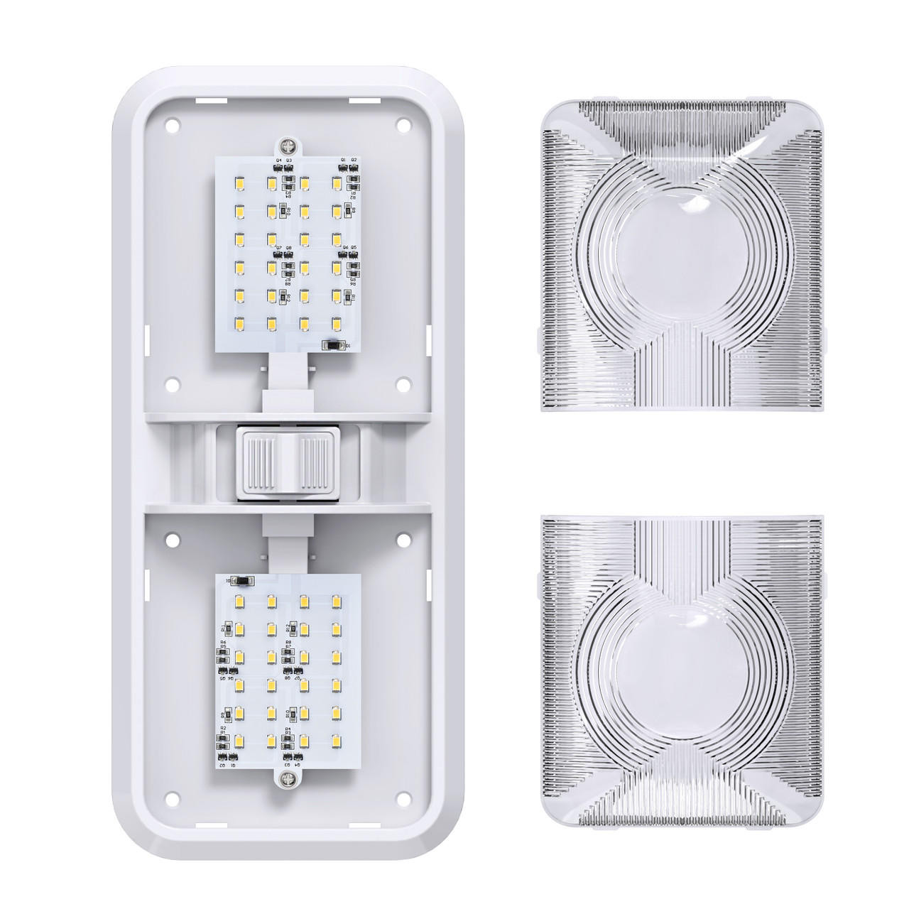 Leisure LED RV LED Ceiling Double Dome Interior Light Fixture with ON/Off  Switch Natural White 4000-4500K 48-2835SMD