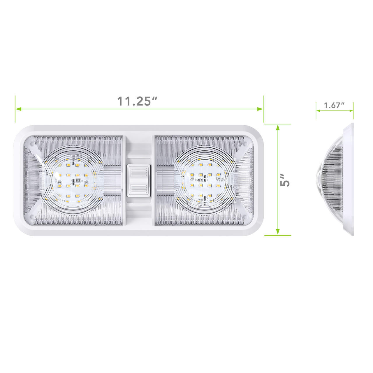 Leisure LED RV LED Ceiling Double Dome Interior Light Fixture with ON/Off  Switch Natural White 4000-4500K 48-2835SMD