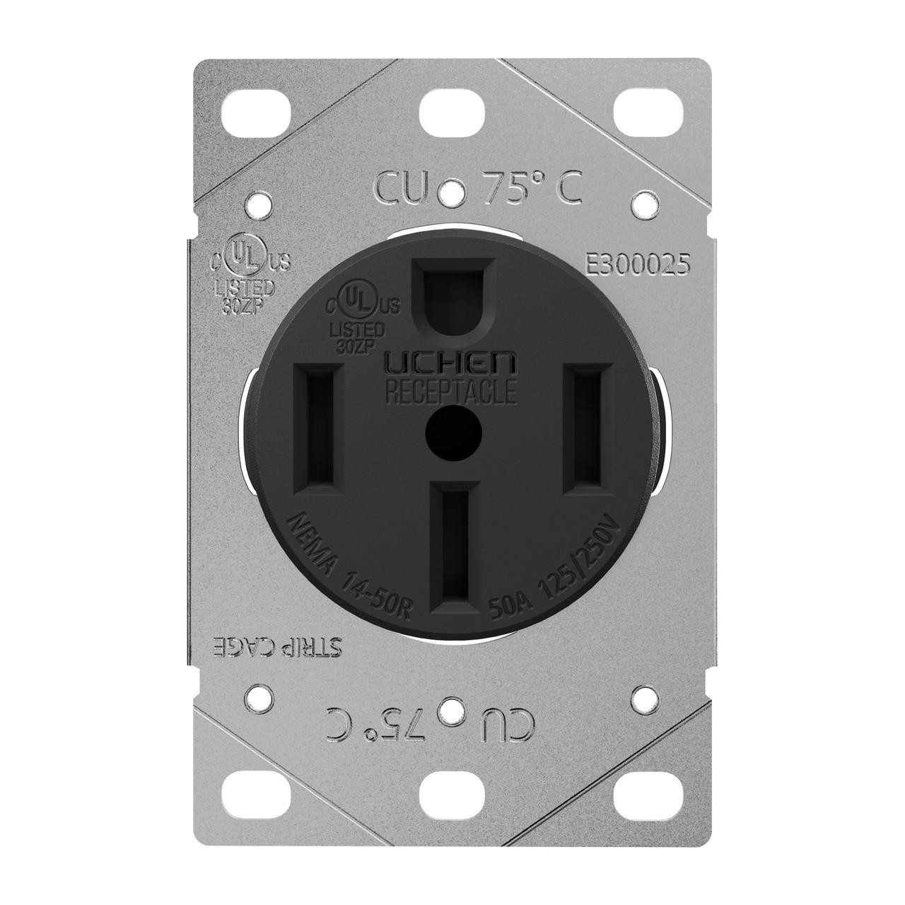 Leisure Cords RV 50 Amp, 125/250 Volt, NEMA 14-50R, 3P, 4W Power Receptacle Flush Mounting 