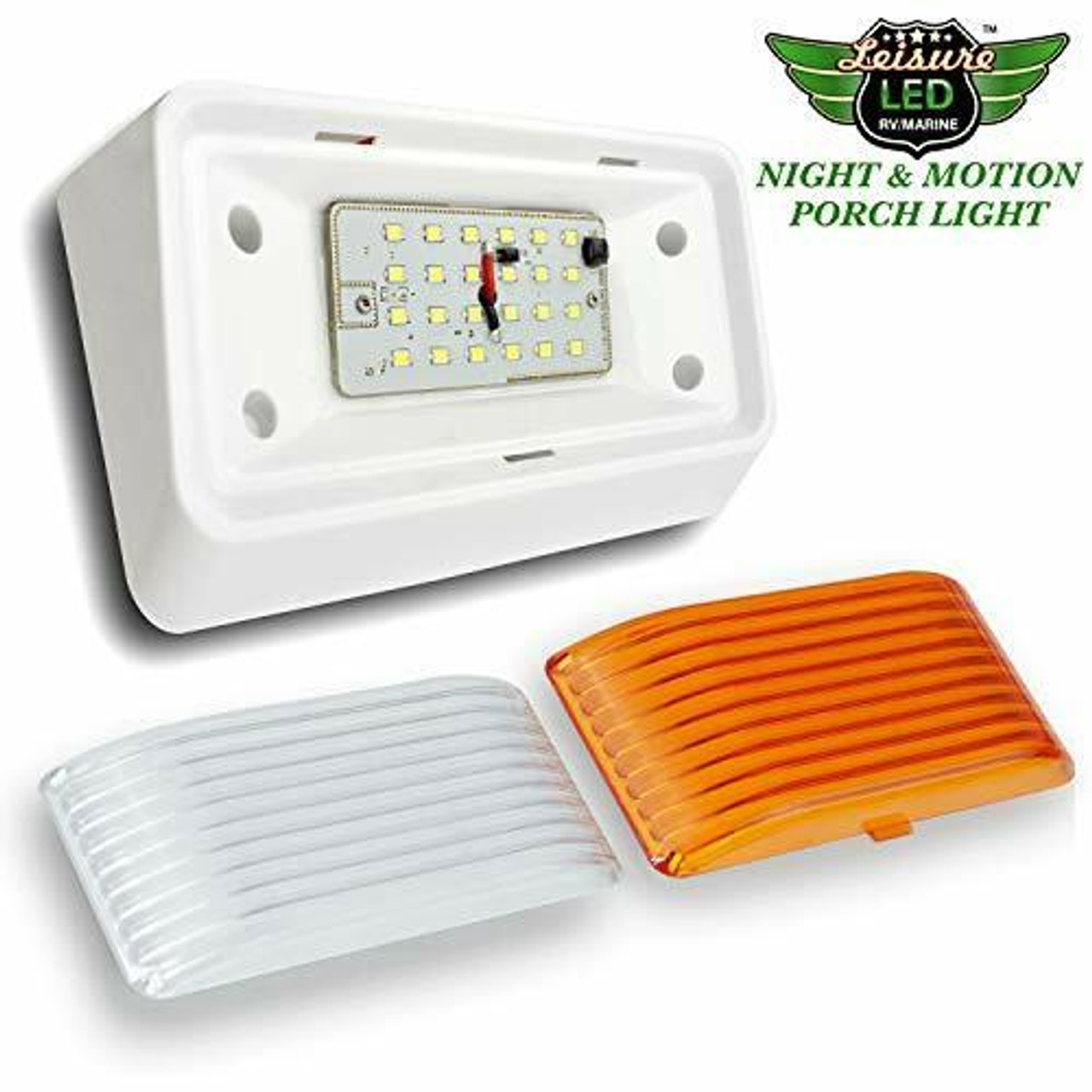 Leisure LED LED RV Exterior Porch Utility Light with Night Sensor 12v Clear and Amber Lenses