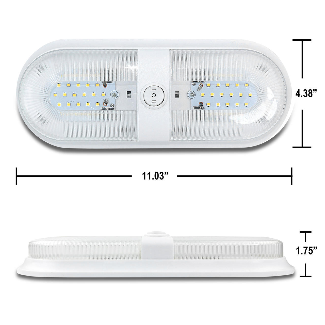 Leisure LED RV LED Ceiling Double Dome Interior Light Fixture Oval with ON/Off Switch Natural White 4000-4500K 48-2835SMD