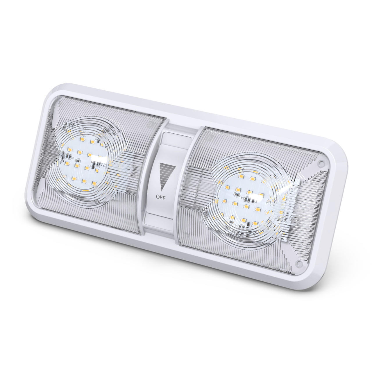 Leisure LED RV LED Ceiling Double Dome Light Fixture with Dimmer Switch Interior Lighting for Car/RV/Trailer/Camper/Boat DC 12V 550 Lumens Natural White 4000-4500K 