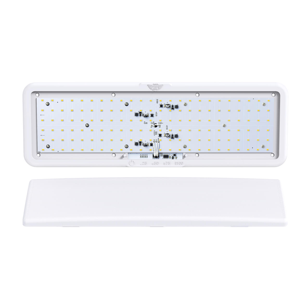 Leisure LED LED RV LED Ceiling Interior Light Fixture 1450 Lumen with Touch Dimmer Switch 12V 20 x 6 Natural White 4000-4500K With White Trim