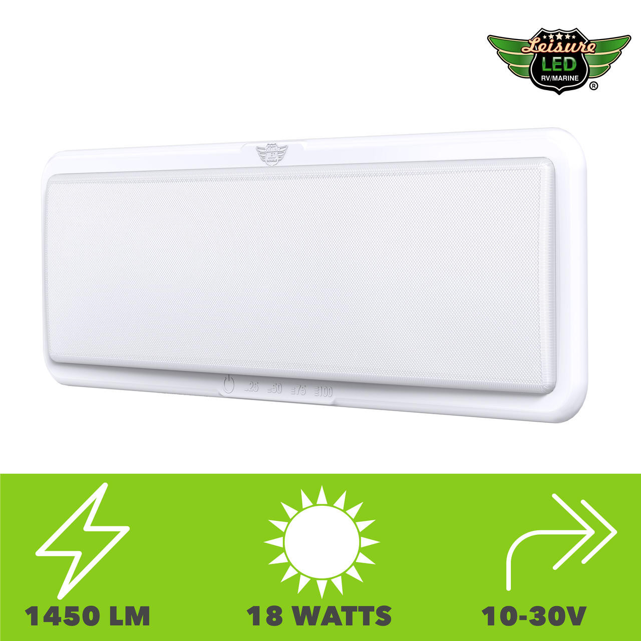 Leisure LED LED RV LED Ceiling Interior Light Fixture 1450 Lumen with Touch Dimmer Switch 12V 20 x 6 Natural White 4000-4500K With White Trim