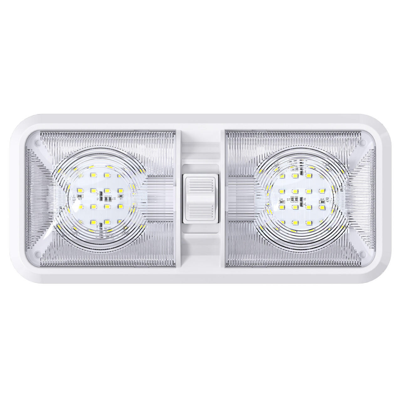 Leisure LED RV LED Ceiling Double Dome Interior Light Fixture with ON/Off  Switch Cool White 6000-6500K 48-2835SMD