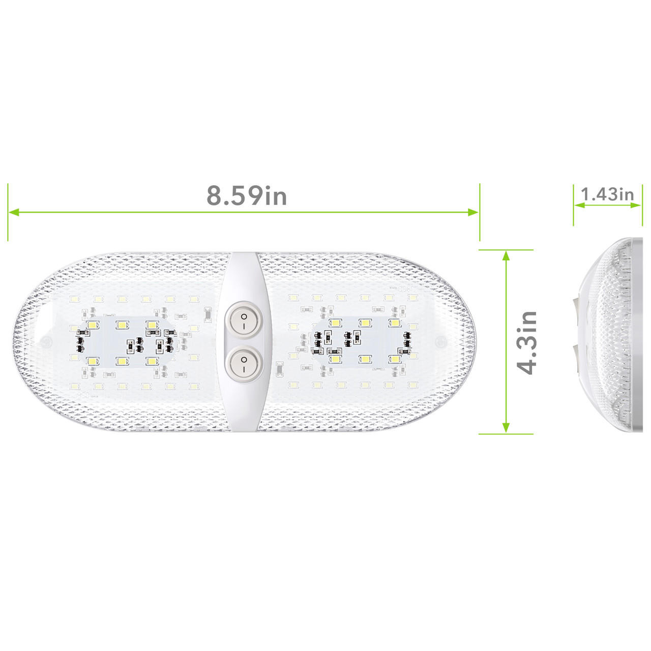  Leisure LED RV LED Ceiling Double Dome Interior Light Fixture Euro with ON/Off Switch Natural White 6000-6500K 48-2835SMD 