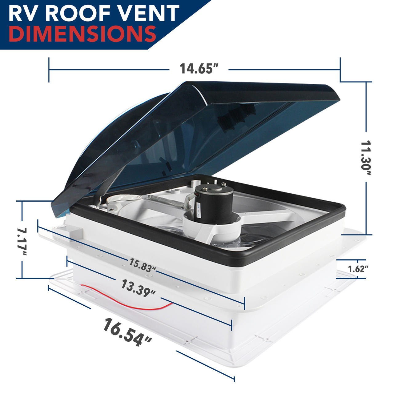 14 X 14 RV Roof Vent 2-Way 5 Speed Fan With Powered Riser Rain Sensor  Remote And Smoked Lid