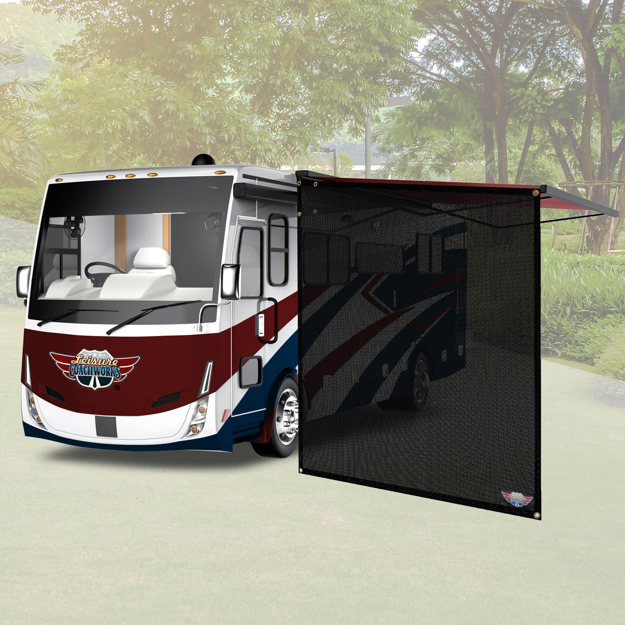 RV Awning Side Sun Shade 9'X7' Black Mesh Screen UV Blocker