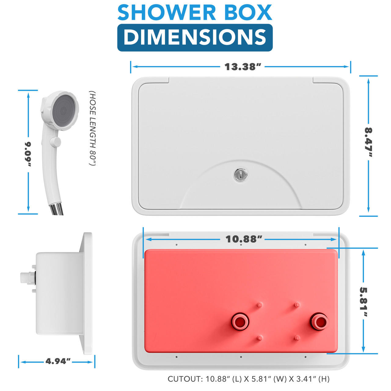  Leisure Coachworks RV Outdoor Shower Box Kit Exterior Faucet Cowboy Shower for Camper, Van, Travel Trailer, Motorhome & Boat 