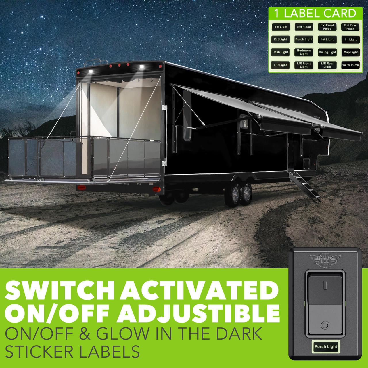 Leisure LED Modern Single SPST On-Off Switch with Bezel, 12-Volt, for RV, Trailer, Camper, with Label Sticker