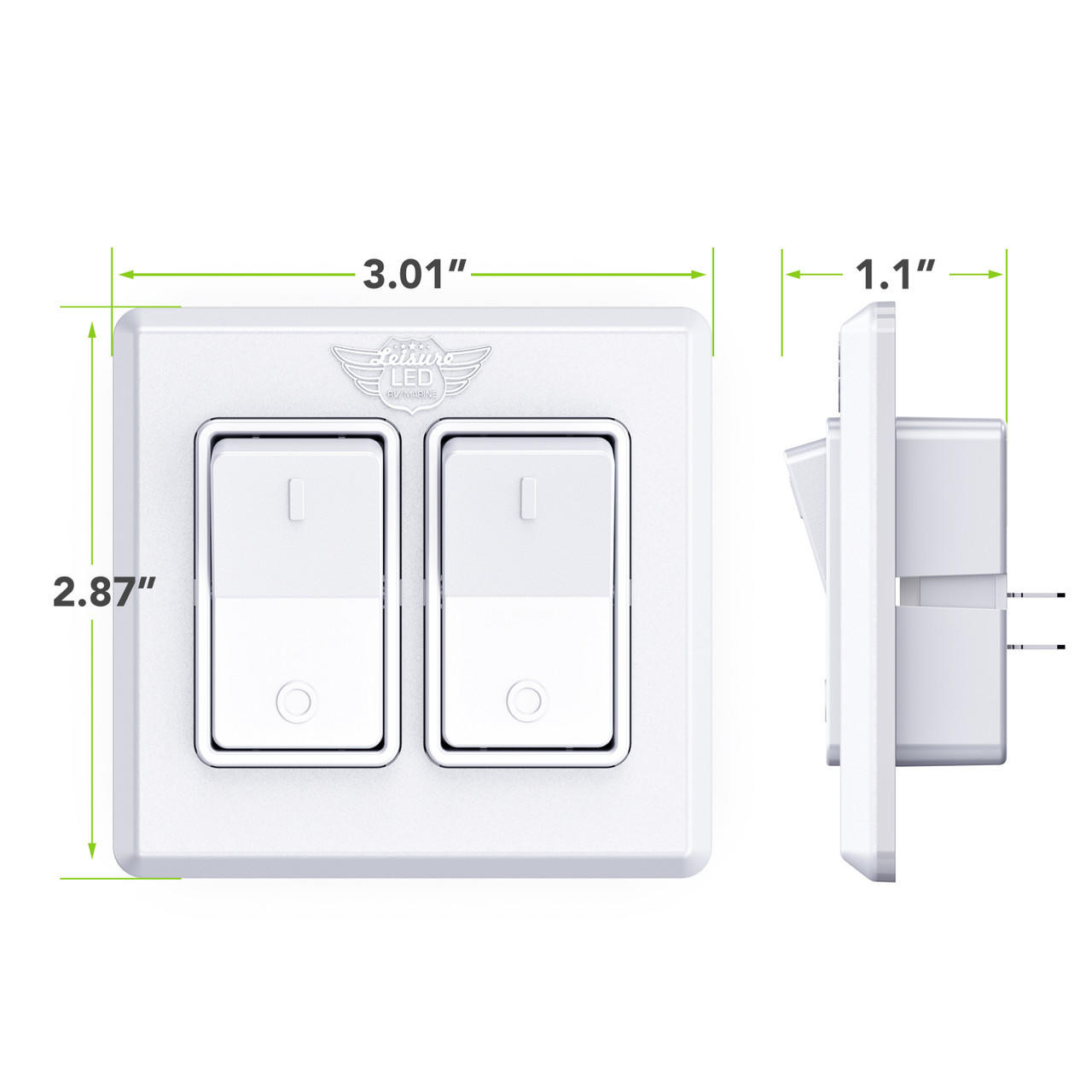  Leisure LED Modern Double SPST On-Off Switch with Bezel, 12-Volt, for RV, Trailer, Camper, with Label Sticker 