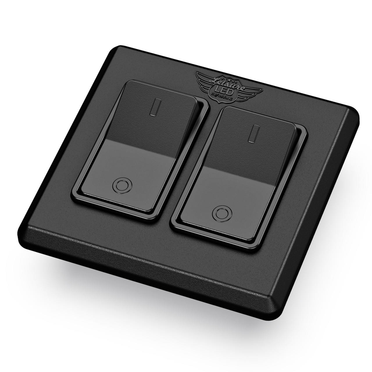 Leisure LED Modern Double SPST On-Off Switch with Bezel, 12-Volt, for RV, Trailer, Camper, with Label Sticker