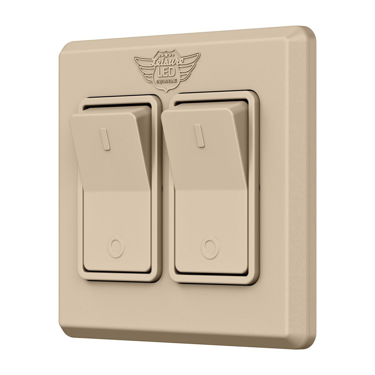  Leisure LED Modern Double SPST On-Off Switch with Bezel, 12-Volt, for RV, Trailer, Camper, with Label Sticker 