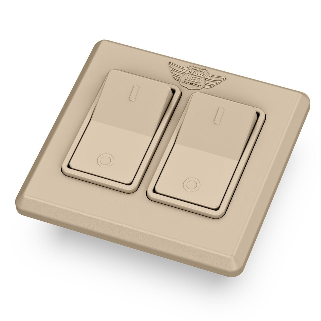  Leisure LED Modern Double SPST On-Off Switch with Bezel, 12-Volt, for RV, Trailer, Camper, with Label Sticker 