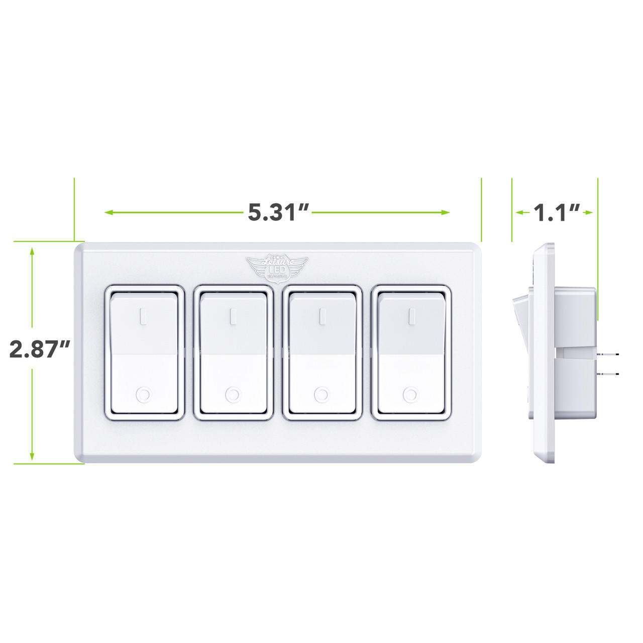  Leisure LED Modern Quadruple SPST On-Off Switch with Bezel, 12-Volt, for RV, Trailer, Camper, with Label Sticker 