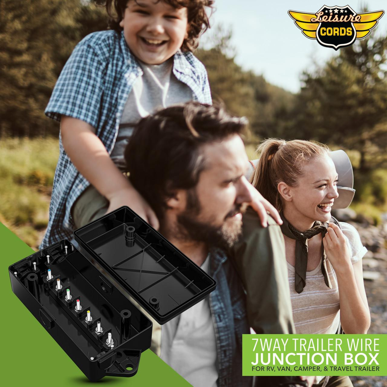 MICTUNING 7-Way Trailer Junction Box - Weatherproof 7 Pin Wiring Box With Color-Coded Wires