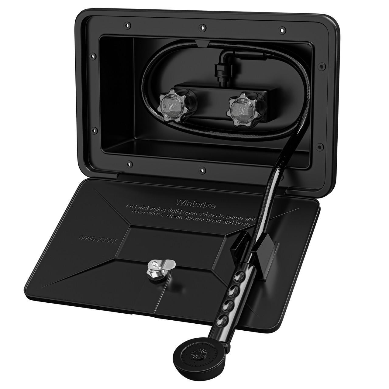  Leisure Coachworks RV Exterior Shower Box Kit ABS Hose Camper Trailer Cowboy Shower (Black) 