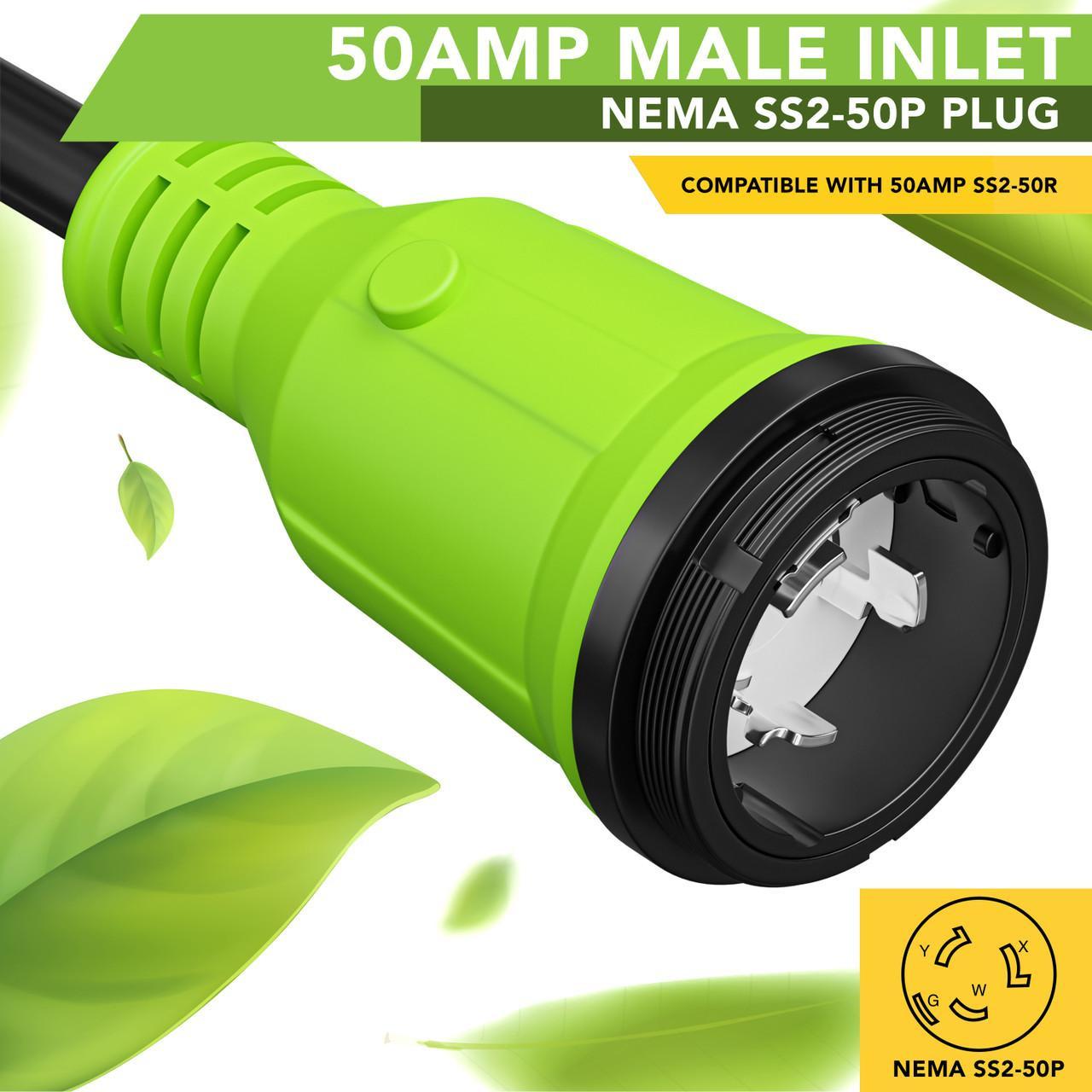 Leisure Cords 90-Degree Dogbone RV Adapter 50 Amp Female with Twist Lock and LED Power indicator and 50 Amp Male with Twist Lock (50 Amp Male Twist - 50 Amp Female Twist) 