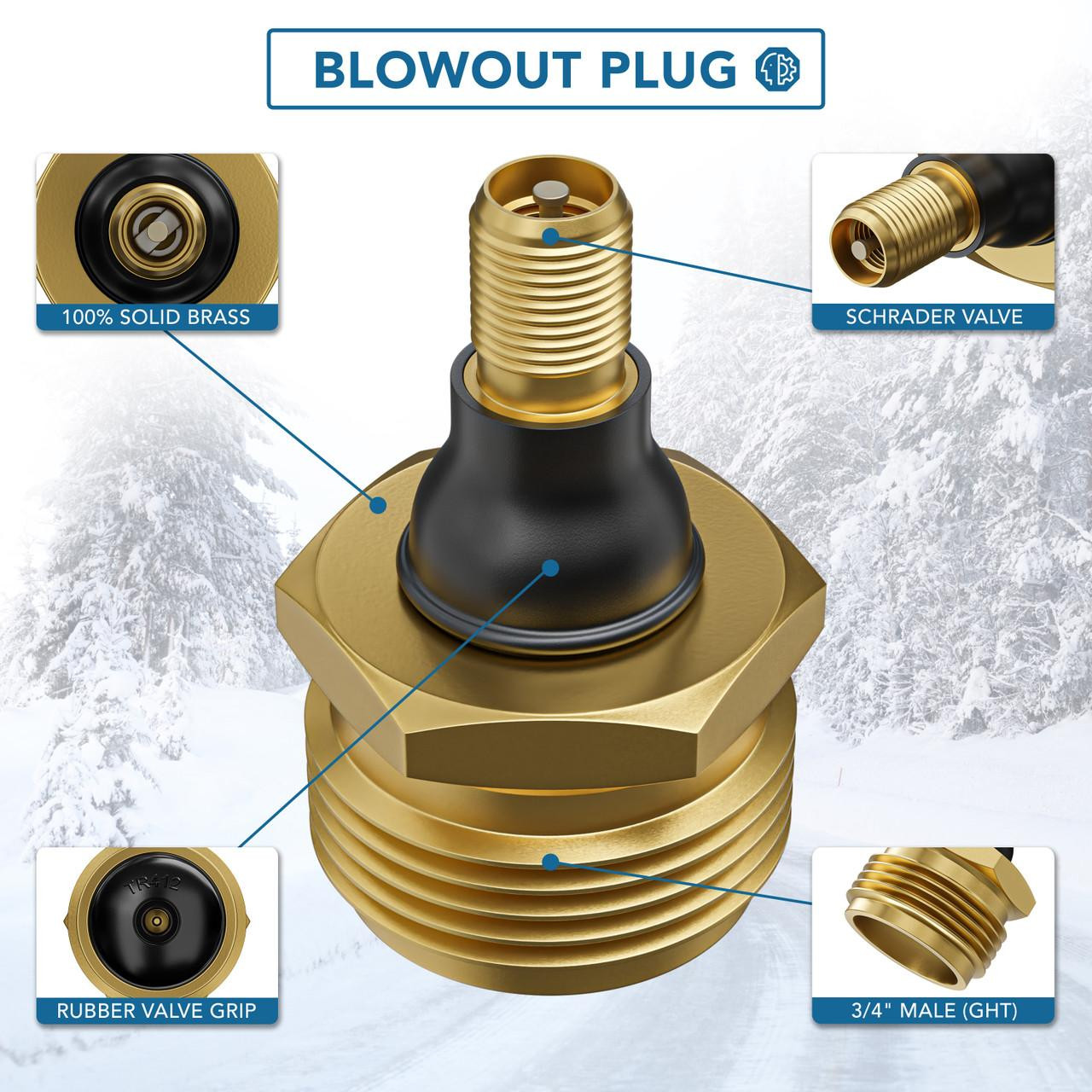 Leisure Coachworks RV Water Blow Out Plug Adapter for Winterization 3/4” GHT Male Connector to Schrader Valve to Blow Out RV, Trailer, Campers, Motorhomes, and Travel Trailers Water Lines 