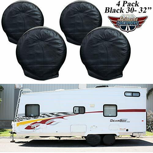 Leisure Coachworks Tire Covers for RV Wheel Set of 4 Motorhome Wheel Covers Waterproof Oxford Cotton Tire Protectors Tire Covers Fits 30 - 32 Tire Diameters Leisure Coachworks Tire Covers for RV Wheel Set of 4 Motorhome Wheel Covers Waterproof Oxford Cotton Tire Protectors Tire Covers Fits 30 - 32 Tire Diameters