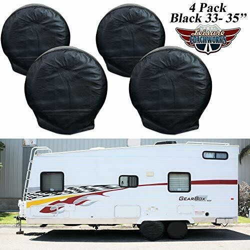 Leisure Coachworks Tire Covers for RV Wheel Set of 4 Motorhome Wheel Covers Waterproof Oxford Cotton Tire Protectors Tire Covers Fits 33 to 35 Tire Diameters Leisure Coachworks Tire Covers for RV Wheel Set of 4 Motorhome Wheel Covers Waterproof Oxford Cotton Tire Protectors Tire Covers Fits 33 to 35 Tire Diameters