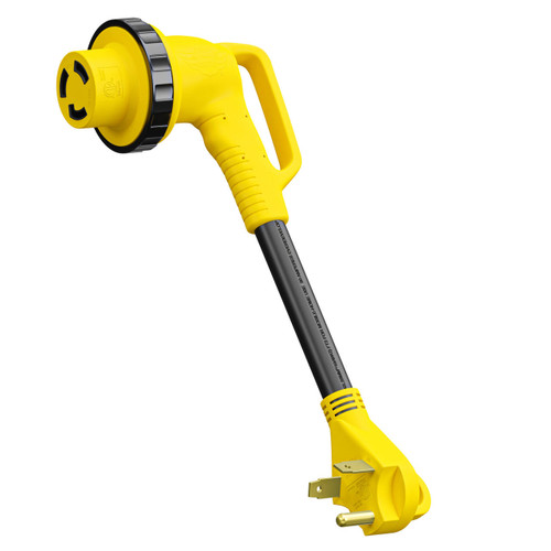 Leisure Cords 12" 90-Degree Dogbone RV Adapter 30 Amp Male and 30-Amp Female with Twist Lock and LED Indicator (30 Amp Male - 30 Amp Female Twist) 