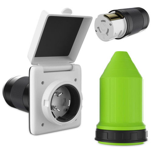 Leisure Cords 50 AMP RV Trailer Marine Power Cord Power Inlet - Female Twist locking Connector - Weatherproof Boot Kit White 