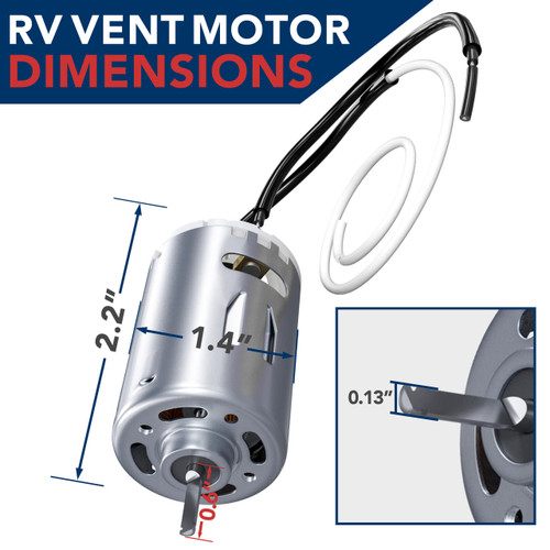 Leisure Coachworks RV- 12 Volt Fan Motor with Wiring for Roof Top Vents - D Shaft