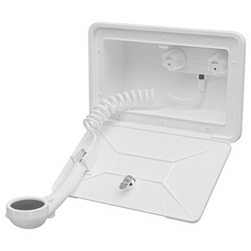  Leisure Coachworks RV Outdoor Shower Exterior White Shower Box for Camper, Van, Travel Trailer, Motorhome & Boat 