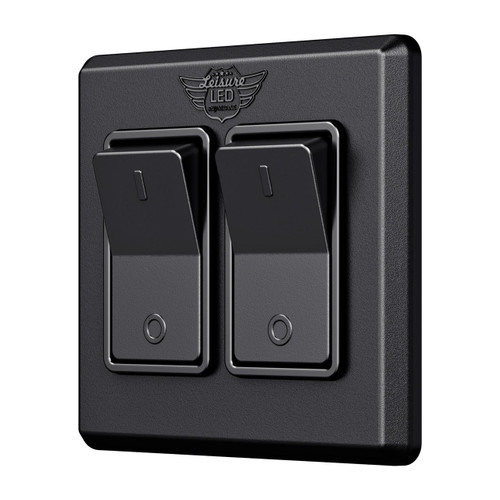 Leisure LED Modern Double SPST On-Off Switch with Bezel, 12-Volt, for RV, Trailer, Camper, with Label Sticker Leisure LED Modern Double SPST On-Off Switch with Bezel, 12-Volt, for RV, Trailer, Camper, with Label Sticker
