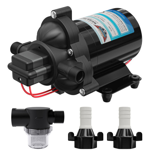 Leisure Coachworks 3.5 GPM Fresh Water Pump 12V DC Self Priming Diaphragm Water Pump with Adapters & Strainer Filter 