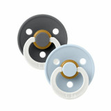 BIBS 2 Chupetas Colour Glow Látex Redonda Iron/Baby Blue 0-6M