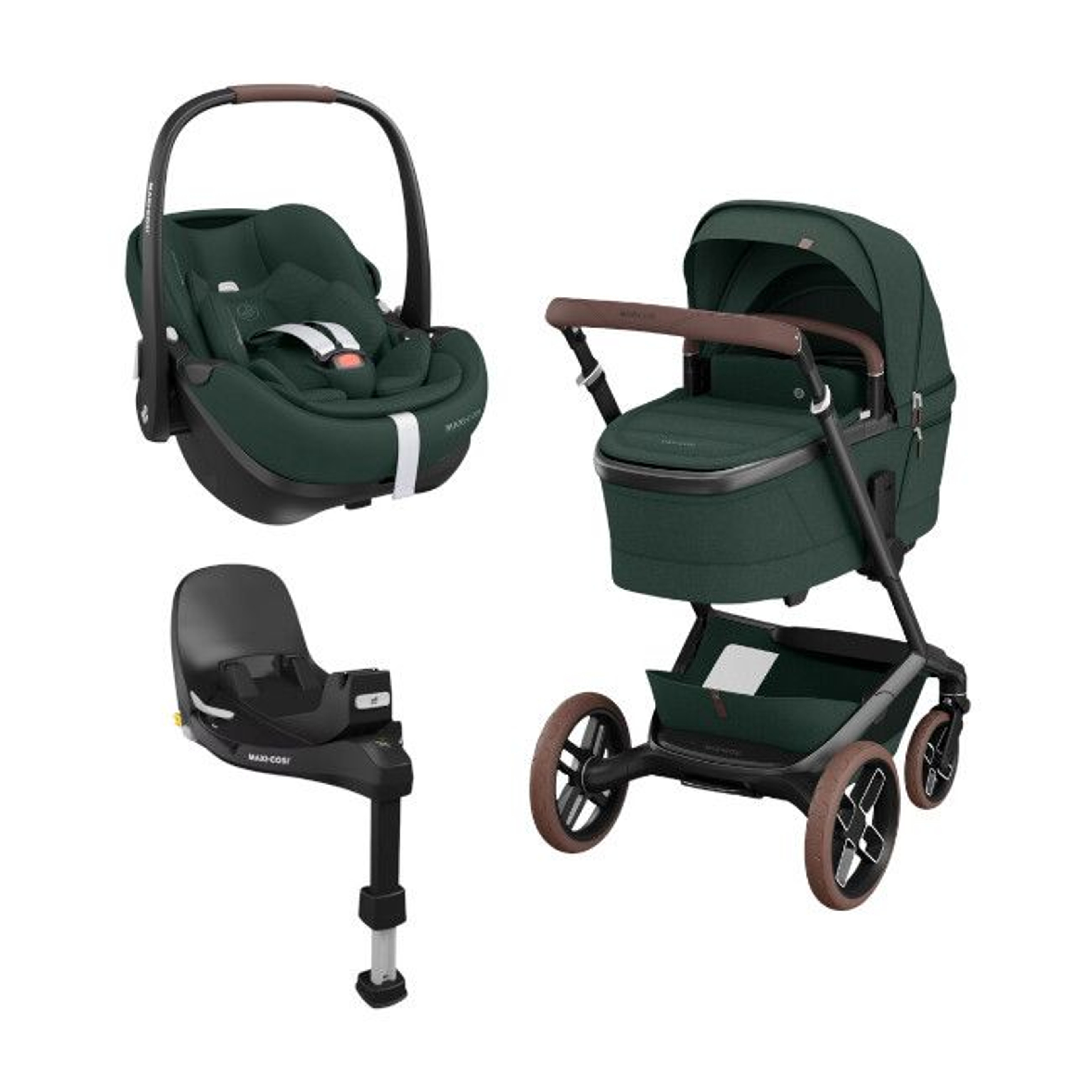 Maxi-Cosi Trio Fame + Carrycot + Pebble 360 Pro2 + Base Twillic Green