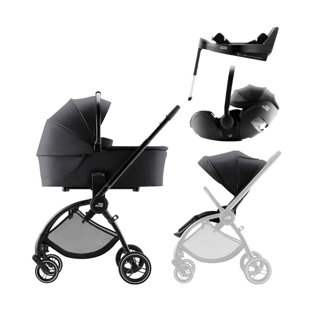 Britax Römer Stroller + Rio Carrycot + BabySafe Pro Infant Car Seat + Vario Style Base Carbon Black