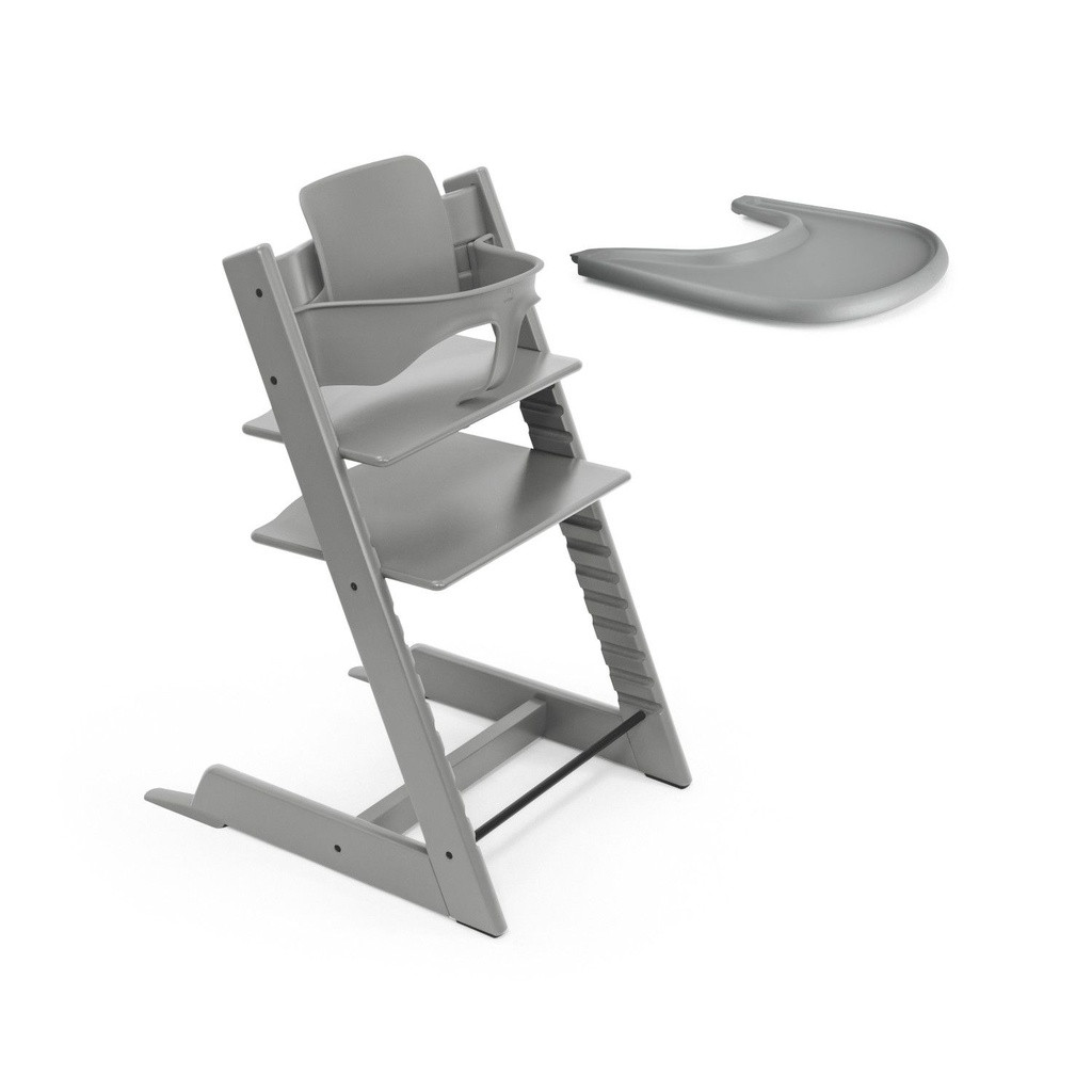 Stokke Tripp Trapp Beech Chair + Baby Set 2 + Tray Storm Grey